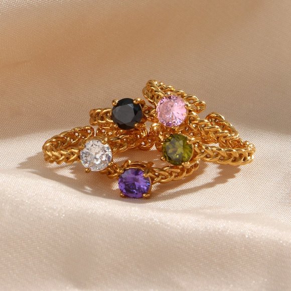 Pink Cubic Zirconia Woven Chain Adjustable Ring 18K Gold Plated‎ Stainles… - Picture 6 of 10